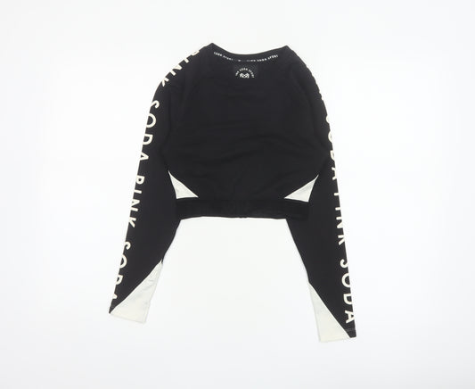 Pink Soda Sport Women Black UK 6 Cropped Logo Long Sleeve Jersey Top
