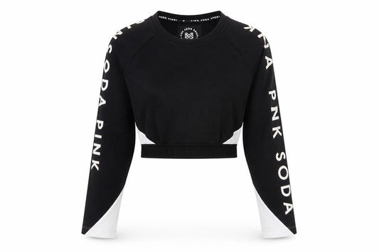 Pink Soda Sport Women Black UK 6 Cropped Logo Long Sleeve Jersey Top