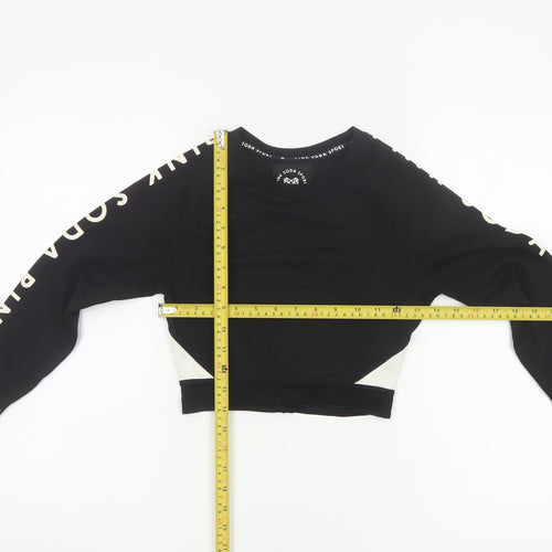 Pink Soda Sport Women Black UK 6 Cropped Logo Long Sleeve Jersey Top