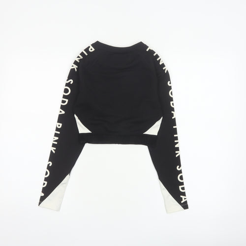 Pink Soda Sport Women Black UK 6 Cropped Logo Long Sleeve Jersey Top