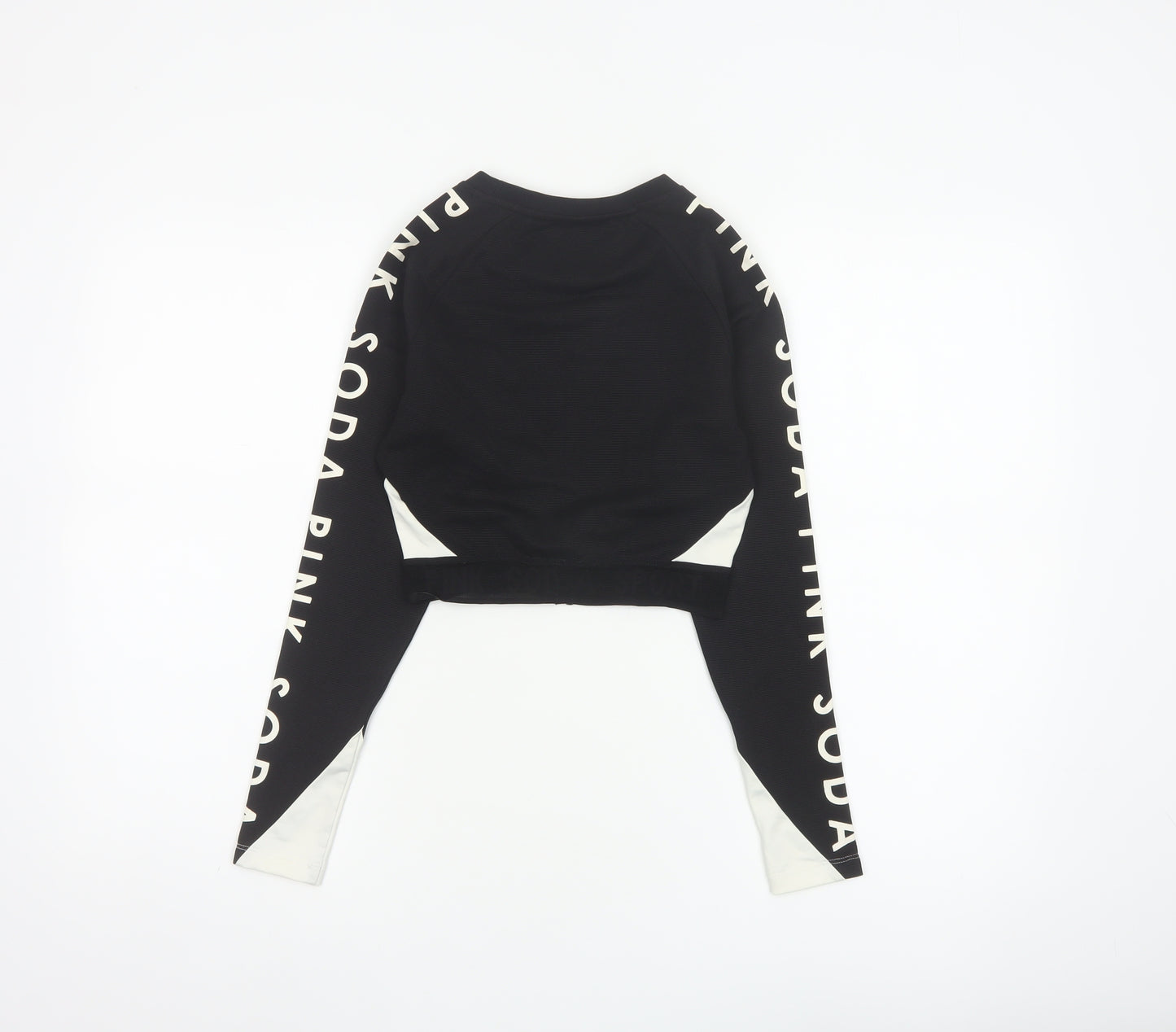 Pink Soda Sport Women Black UK 6 Cropped Logo Long Sleeve Jersey Top