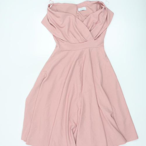 Quiz Women Pink UK 8 Off Shoulder Fit & Flare Knee Dress