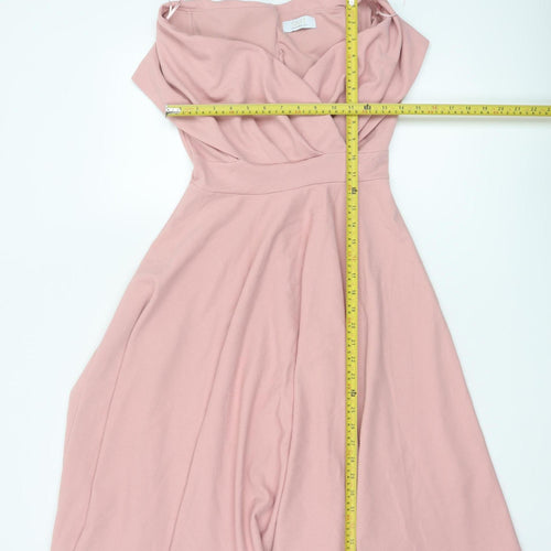 Quiz Women Pink UK 8 Off Shoulder Fit & Flare Knee Dress