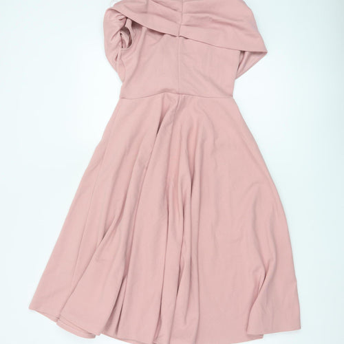 Quiz Women Pink UK 8 Off Shoulder Fit & Flare Knee Dress