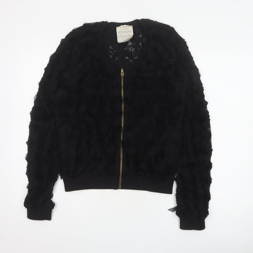 L'Art River Island Women’s Black UK 12 Floral Mesh Bomber Jacket
