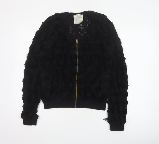 L'Art River Island Women’s Black UK 12 Floral Mesh Bomber Jacket