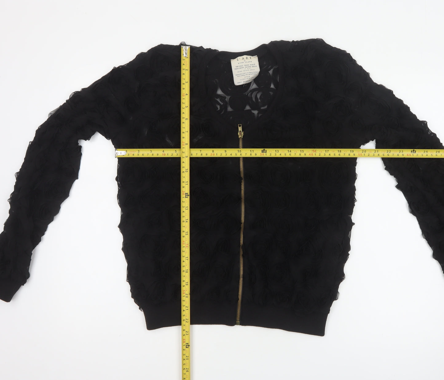 L'Art River Island Women’s Black UK 12 Floral Mesh Bomber Jacket