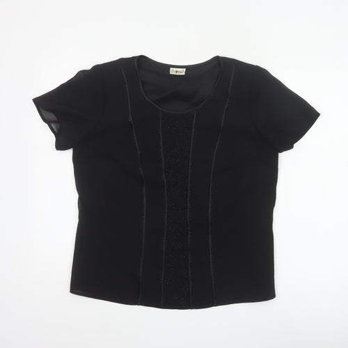 Roman Originals Women Black UK 14 Beaded Chiffon Short Sleeve Blouse
