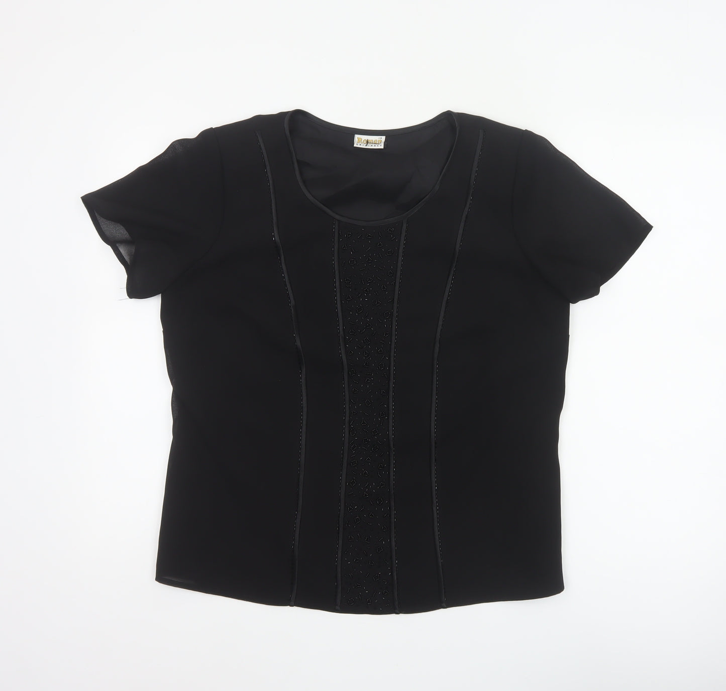 Roman Originals Women Black UK 14 Beaded Chiffon Short Sleeve Blouse