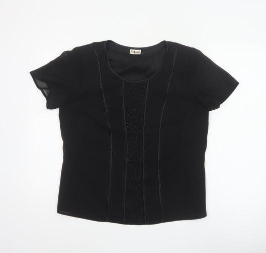 Roman Originals Women Black UK 14 Beaded Chiffon Short Sleeve Blouse