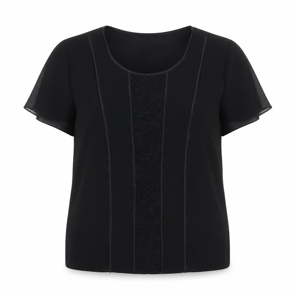 Roman Originals Women Black UK 14 Beaded Chiffon Short Sleeve Blouse