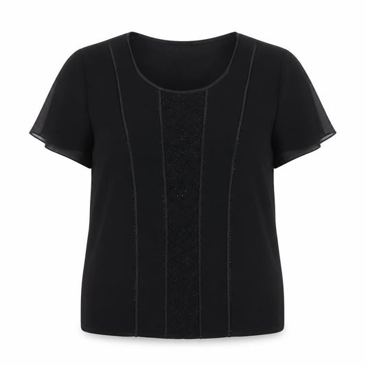 Roman Originals Women Black UK 14 Beaded Chiffon Short Sleeve Blouse