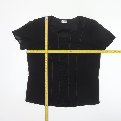 Roman Originals Women Black UK 14 Beaded Chiffon Short Sleeve Blouse