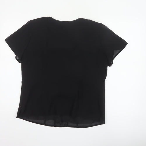 Roman Originals Women Black UK 14 Beaded Chiffon Short Sleeve Blouse