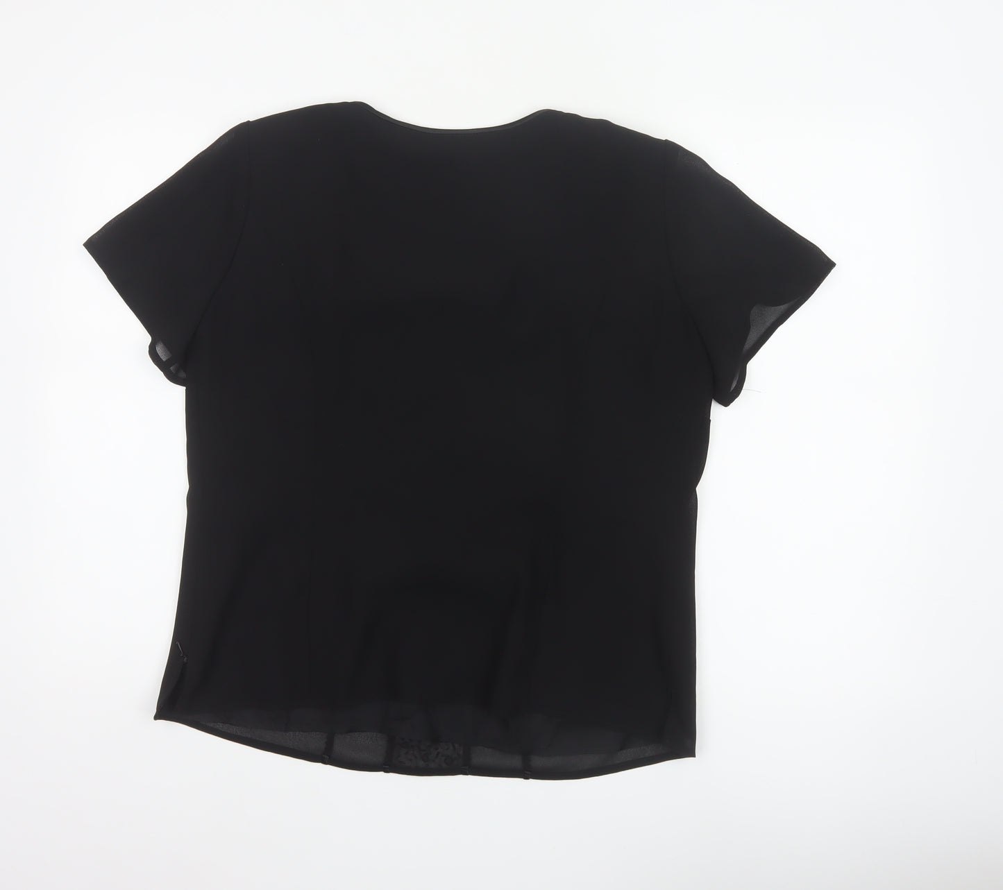 Roman Originals Women Black UK 14 Beaded Chiffon Short Sleeve Blouse