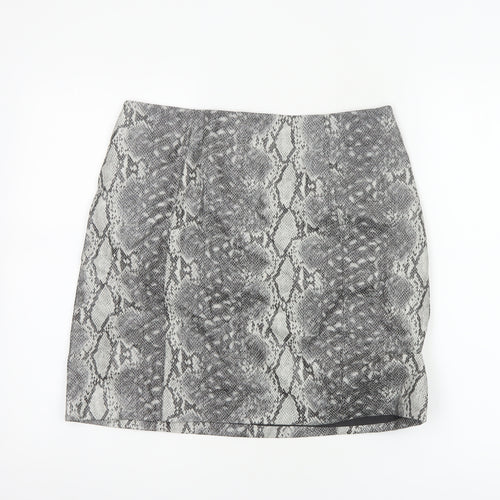 New Look Women Grey Snake Print Mini Pencil Skirt UK 12 Lined Zip