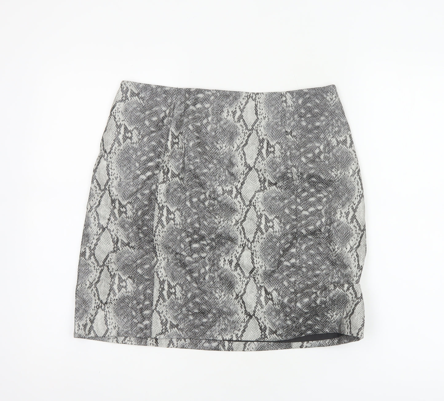 New Look Women Grey Snake Print Mini Pencil Skirt UK 12 Lined Zip