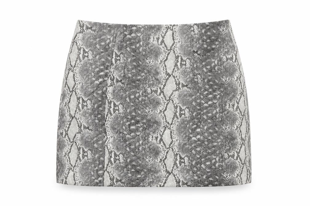 New Look Women Grey Snake Print Mini Pencil Skirt UK 12 Lined Zip