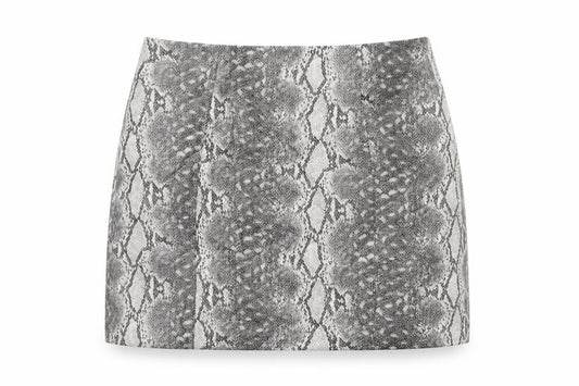 New Look Women Grey Snake Print Mini Pencil Skirt UK 12 Lined Zip