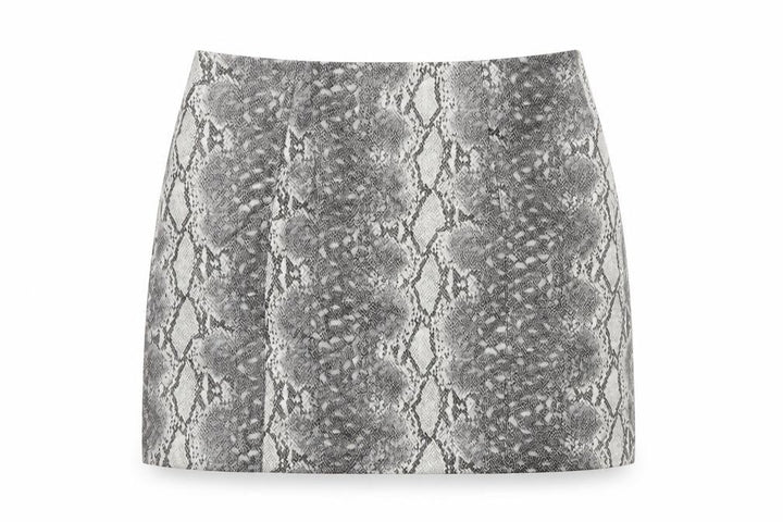 New Look Women Grey Snake Print Mini Pencil Skirt UK 12 Lined Zip