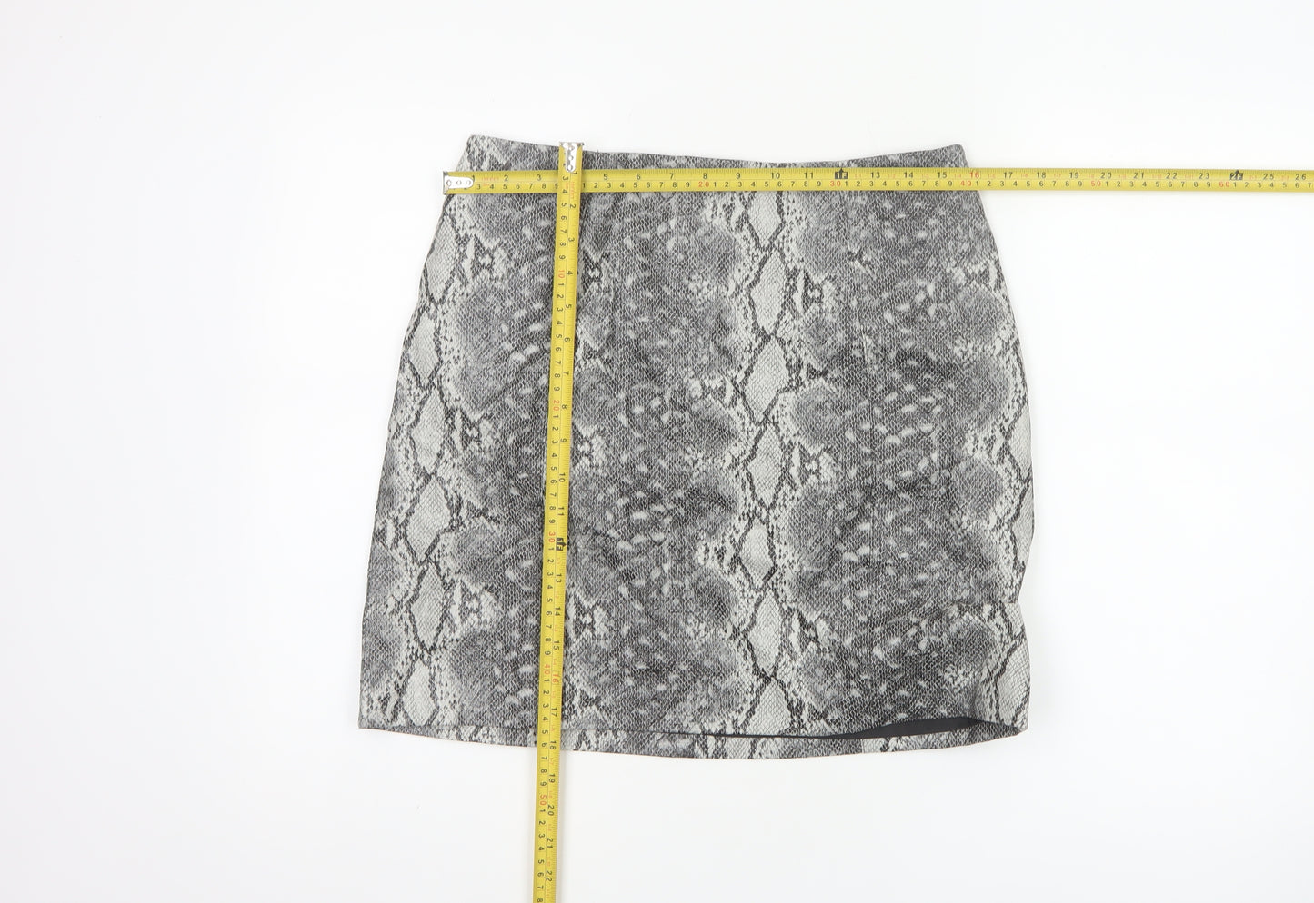 New Look Women Grey Snake Print Mini Pencil Skirt UK 12 Lined Zip