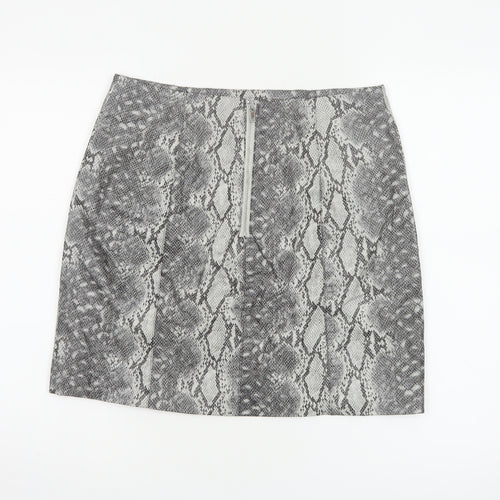 New Look Women Grey Snake Print Mini Pencil Skirt UK 12 Lined Zip