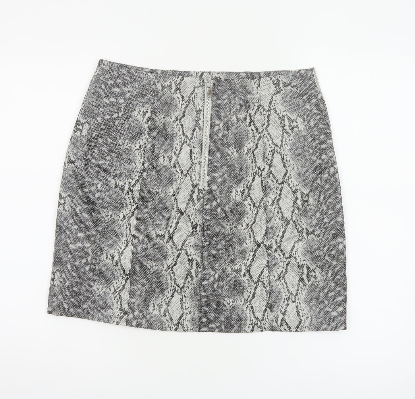 New Look Women Grey Snake Print Mini Pencil Skirt UK 12 Lined Zip