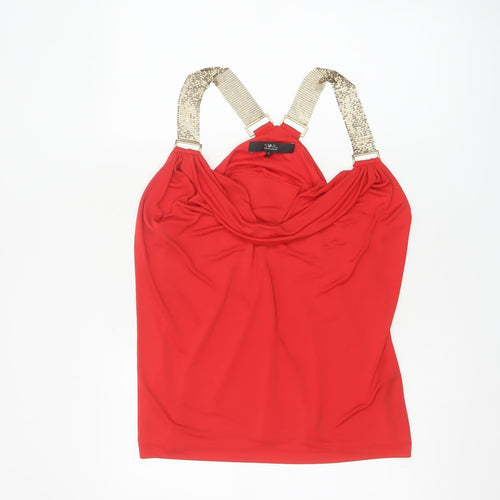 Star by Julien Macdonald Women Red UK 14 Cowl Neck Beaded Strap Tank Top