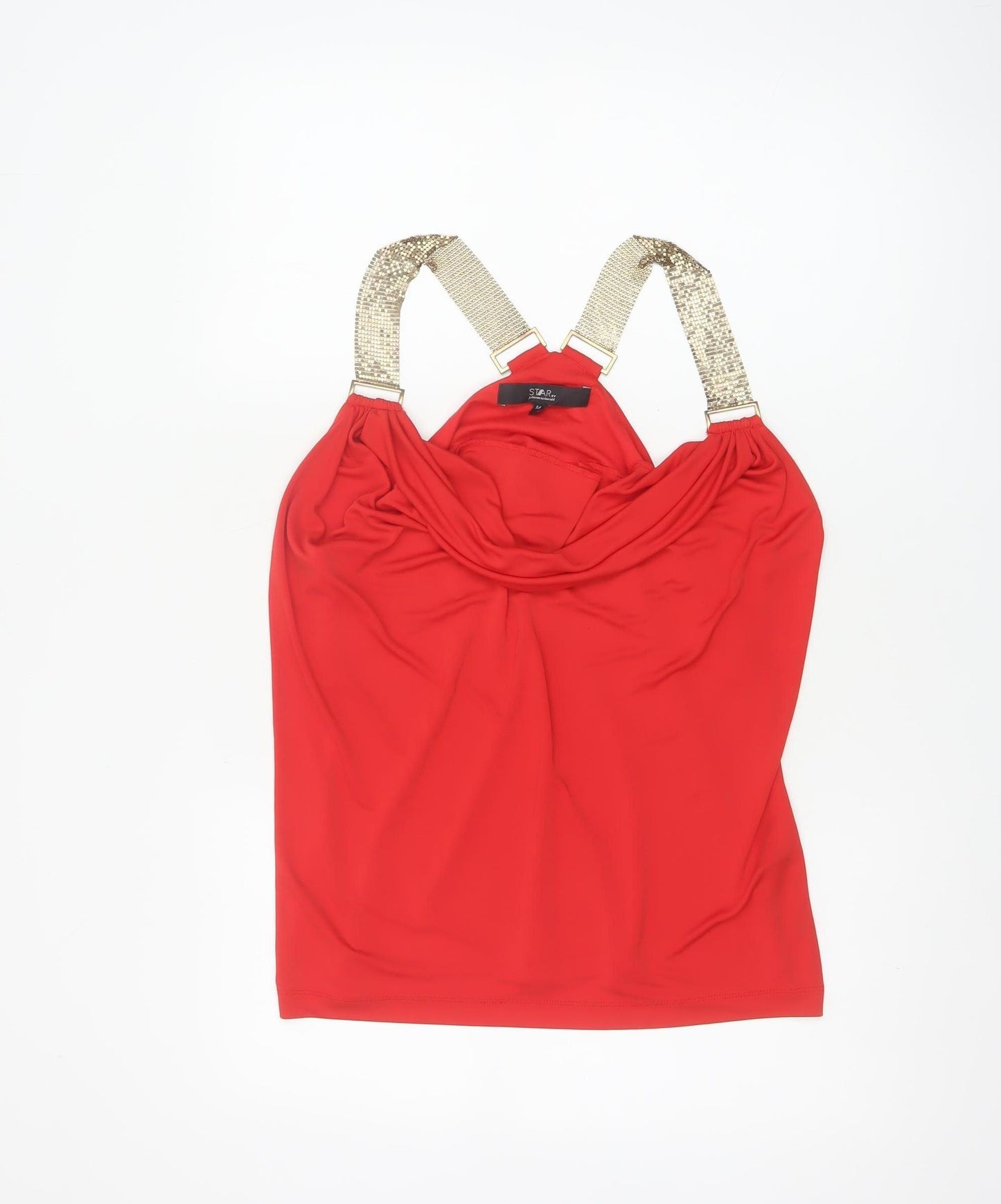 Star by Julien Macdonald Women Red UK 14 Cowl Neck Beaded Strap Tank Top