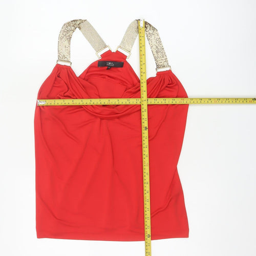 Star by Julien Macdonald Women Red UK 14 Cowl Neck Beaded Strap Tank Top