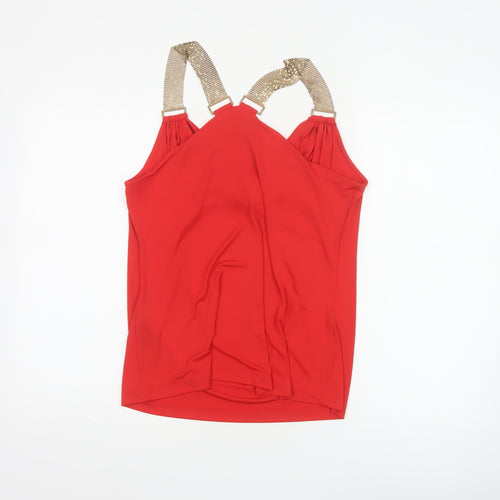 Star by Julien Macdonald Women Red UK 14 Cowl Neck Beaded Strap Tank Top