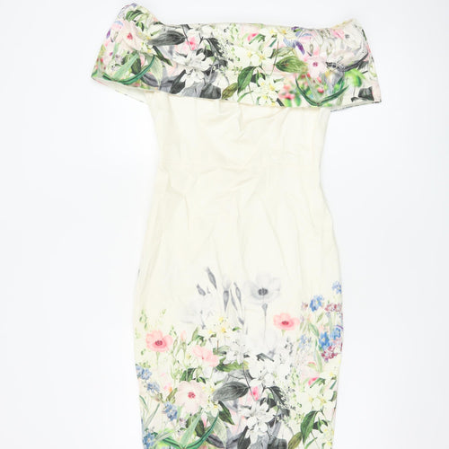 ASOS Women Ivory Floral Off Shoulder Bodycon Dress UK 8 Wedding