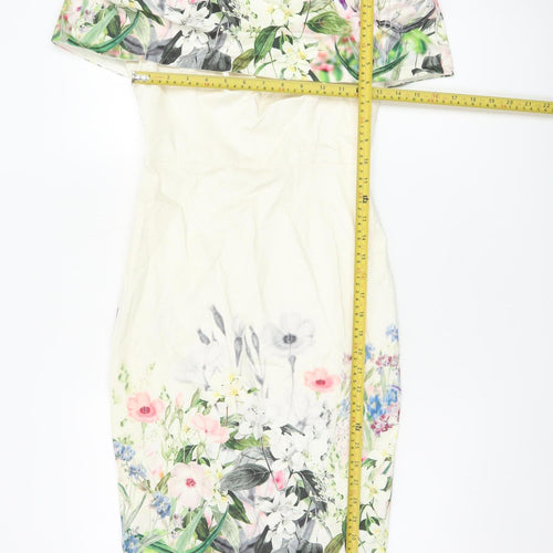 ASOS Women Ivory Floral Off Shoulder Bodycon Dress UK 8 Wedding