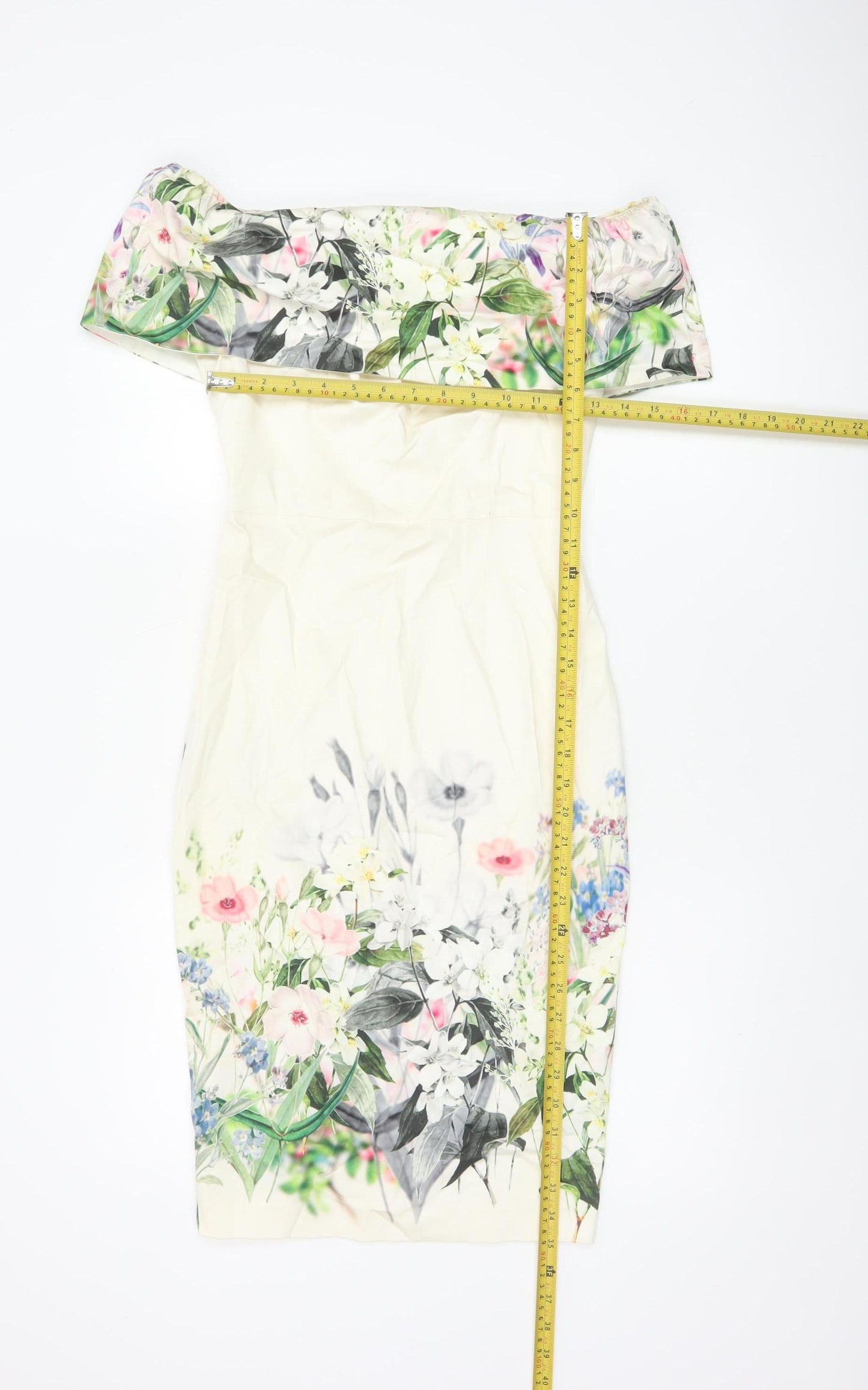 ASOS Women Ivory Floral Off Shoulder Bodycon Dress UK 8 Wedding