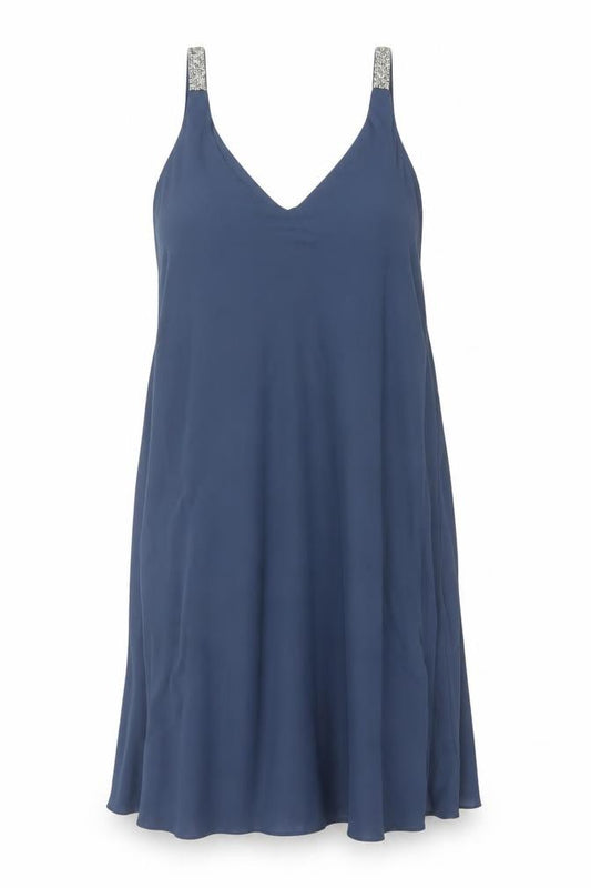 Front view of Next Women Blue UK 8 Long Fit & Flare Beaded Strap Formal Dress