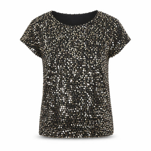 Phase Eight Women Black Gold Silver Sequin Short Sleeve Blouse UK 12