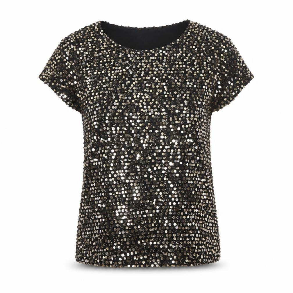 Phase Eight Women Black Gold Silver Sequin Short Sleeve Blouse UK 12