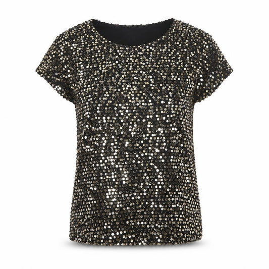 Phase Eight Women Black Gold Silver Sequin Short Sleeve Blouse UK 12