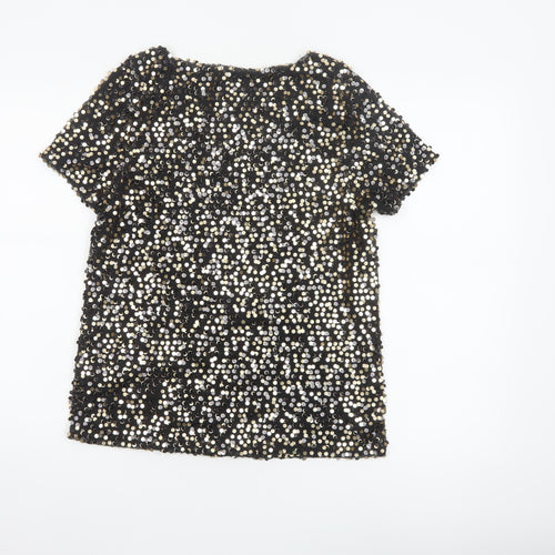 Phase Eight Women Black Gold Silver Sequin Short Sleeve Blouse UK 12