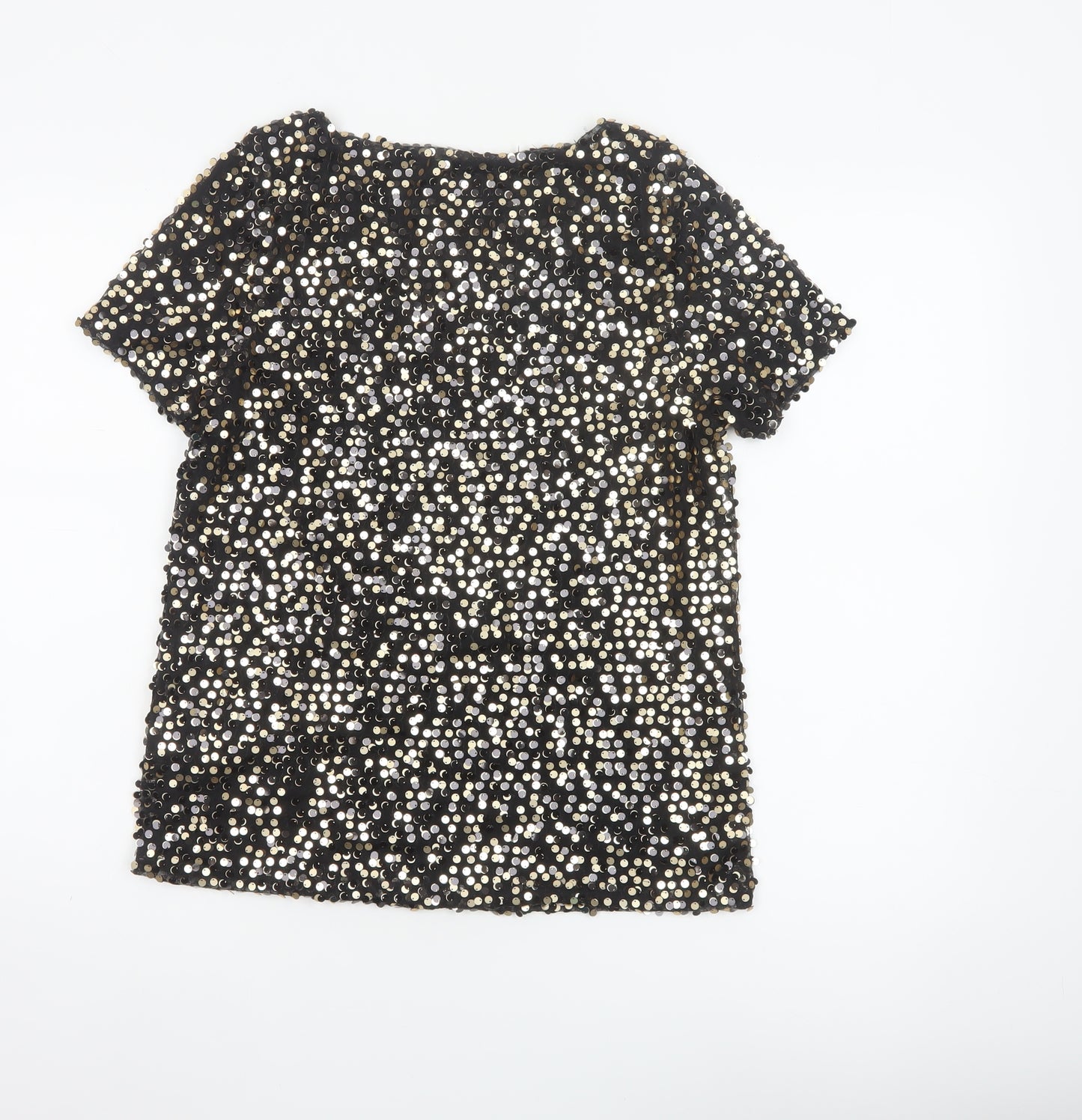 Phase Eight Women Black Gold Silver Sequin Short Sleeve Blouse UK 12