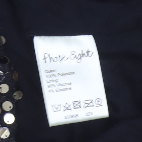 Phase Eight Women Black Gold Silver Sequin Short Sleeve Blouse UK 12