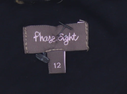Phase Eight Women Black Gold Silver Sequin Short Sleeve Blouse UK 12