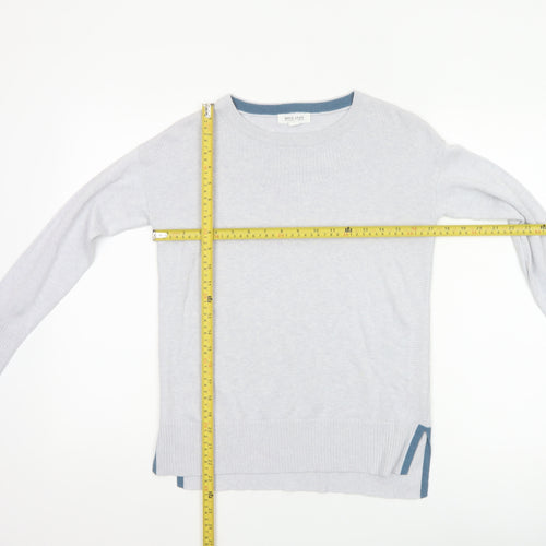 White Stuff Women Grey Blue Trim Knit Jumper UK 6 Crew Neck