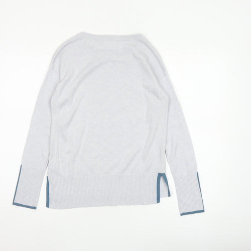 White Stuff Women Grey Blue Trim Knit Jumper UK 6 Crew Neck