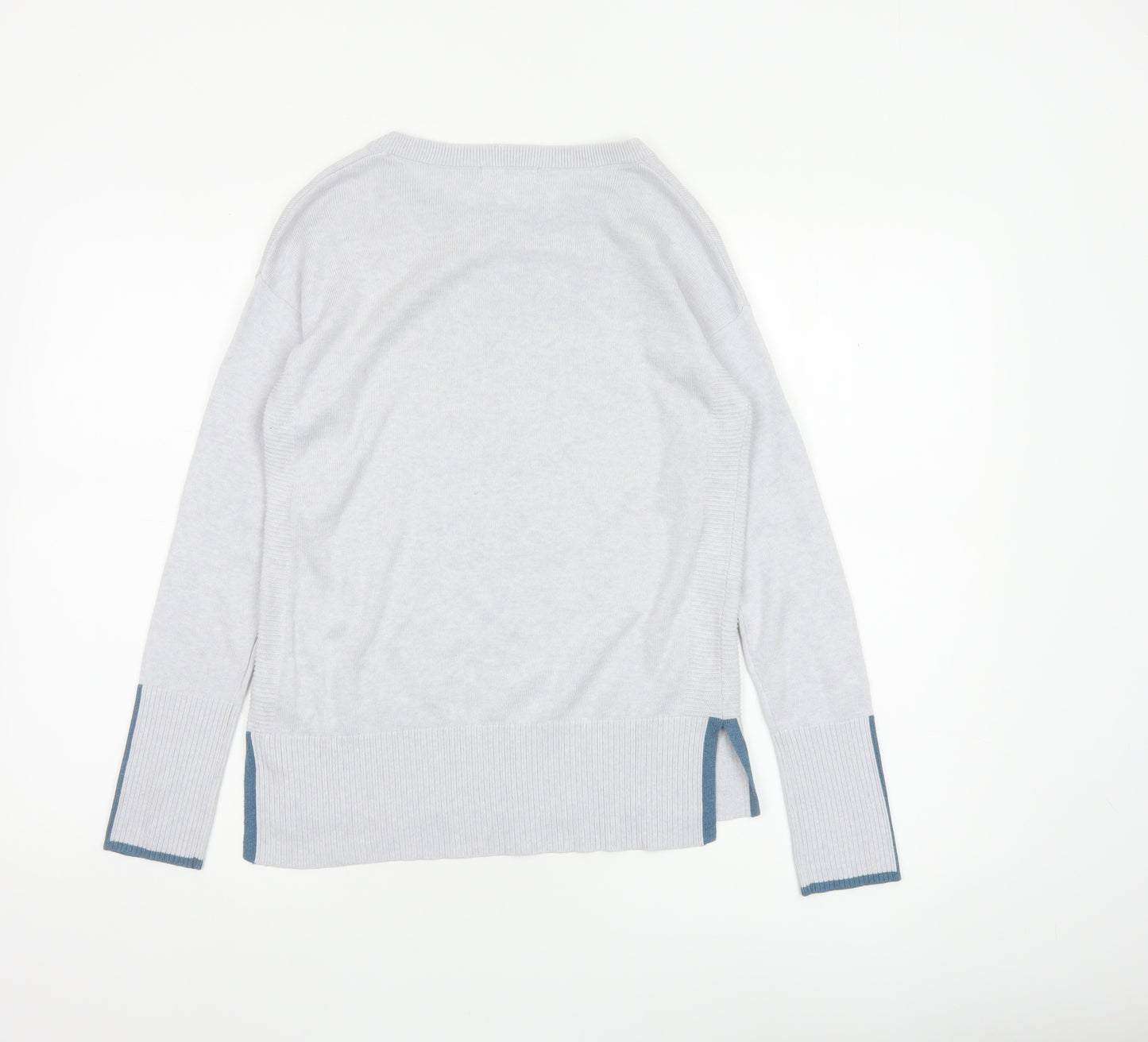 White Stuff Women Grey Blue Trim Knit Jumper UK 6 Crew Neck