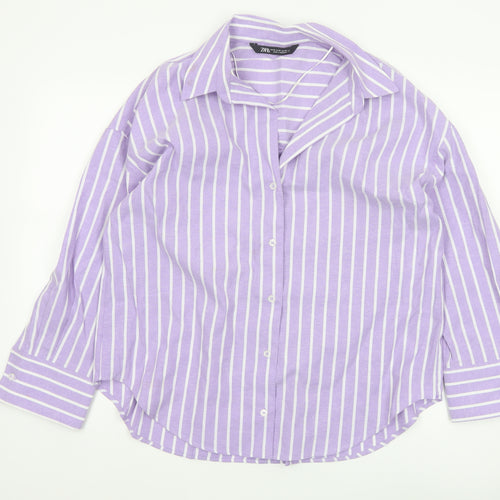 Zara Women Purple Striped Basic Button-Up Shirt UK 10