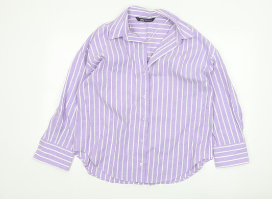 Zara Women Purple Striped Basic Button-Up Shirt UK 10