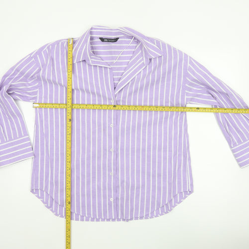 Zara Women Purple Striped Basic Button-Up Shirt UK 10