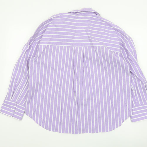 Zara Women Purple Striped Basic Button-Up Shirt UK 10