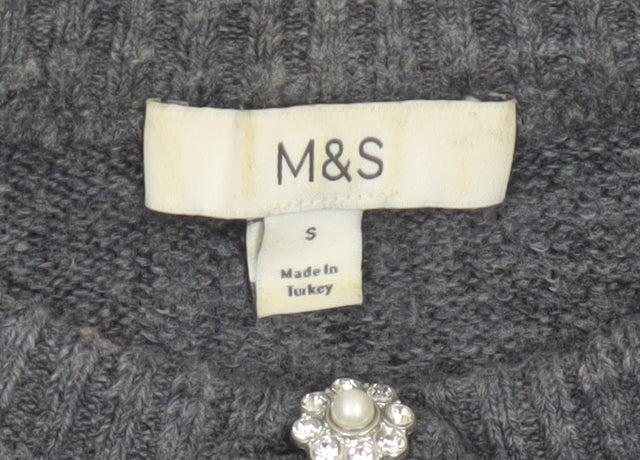 Marks and Spencer Women’s Grey S Jewel Button Knit Cardigan